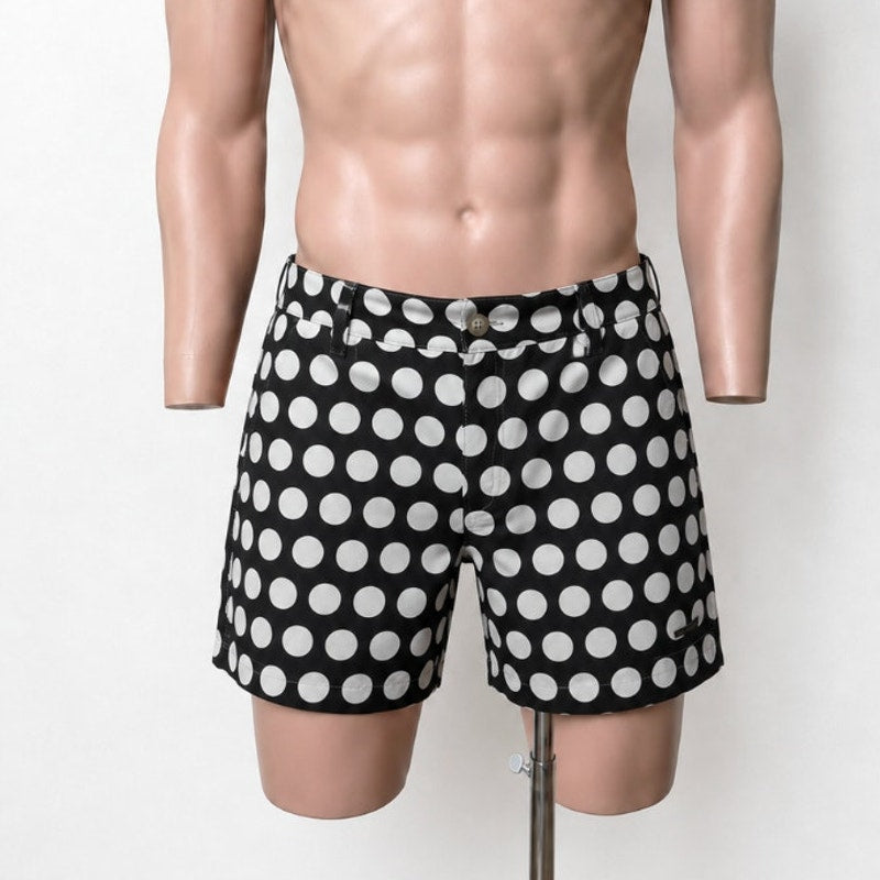 Argyle Grant Polka Dot Swim Shorts Black White Men US 34