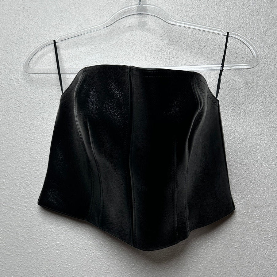 Alexander McQueen Corset Top Black Women's US 14 Leather