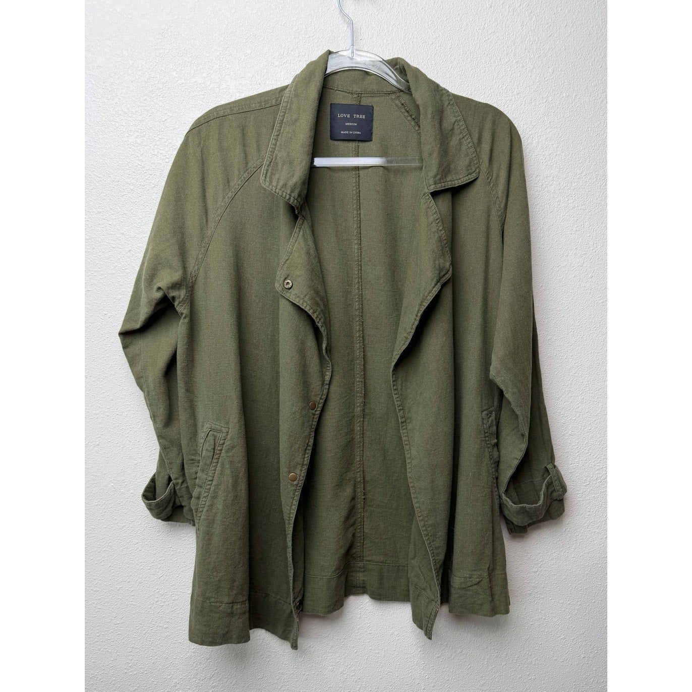 Love Tree Olive Linen Blend Moto Jacket Women's M
