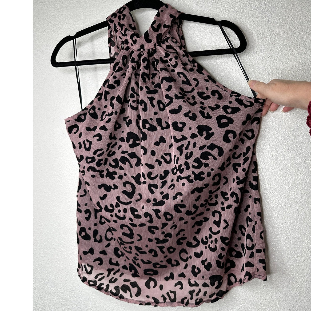 Bishop + Young Dusty Pink & Black Cheetah Print Tie Neck Blouse S