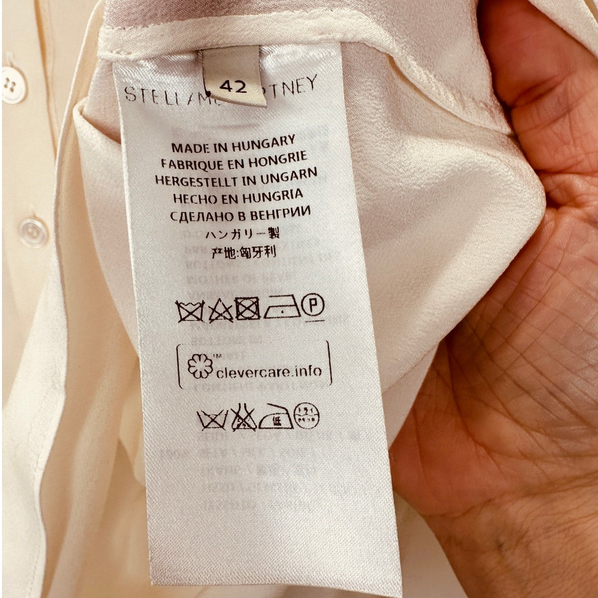 Stella McCartney Eva Cream Silk 3/4 Button Mandarin Collar Blouse 42 / M