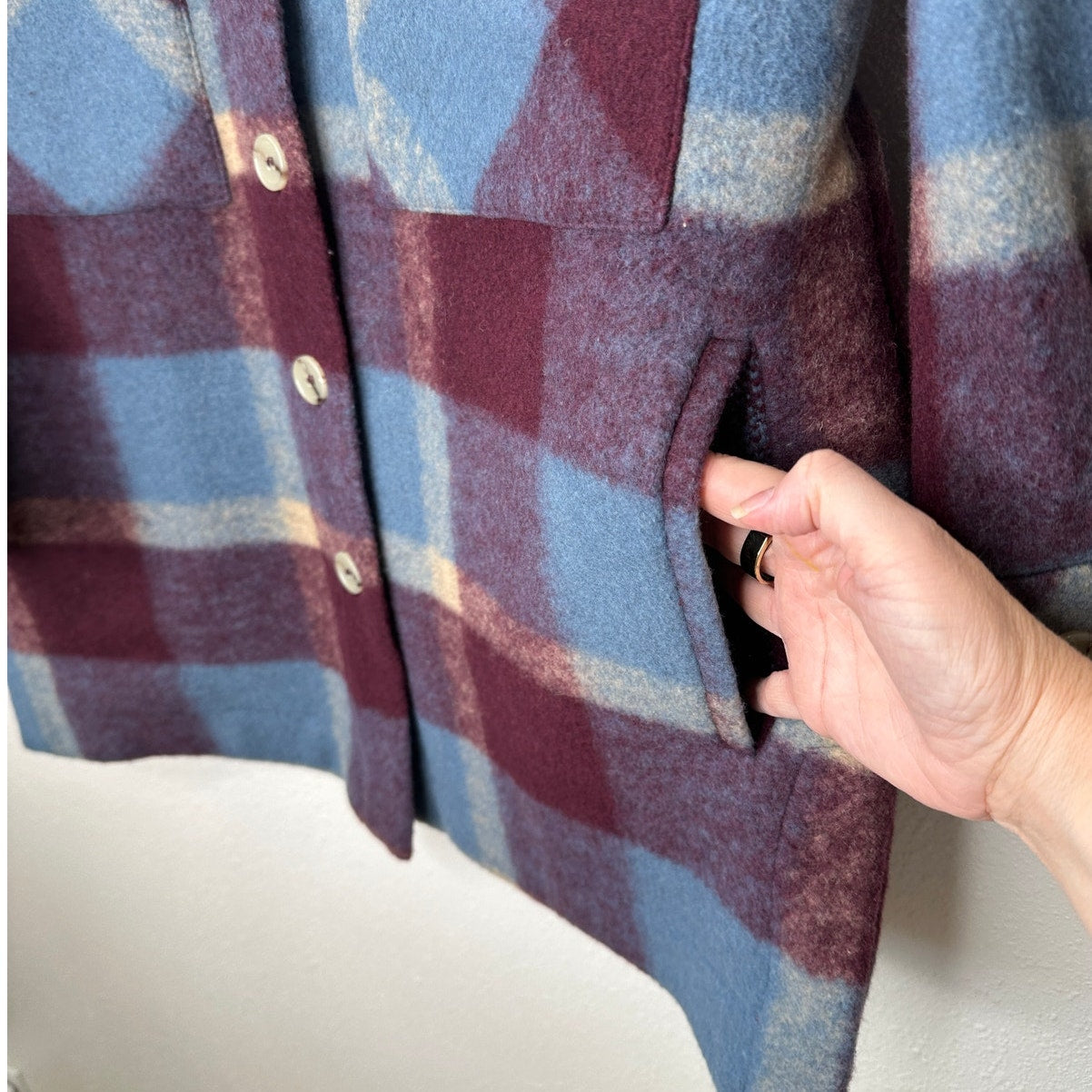IRO Backpaip Mixed Blue & Burgundy Plaid Long Sleeve Wool Blend Coat L