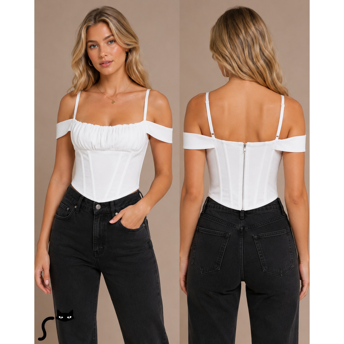 NWT I.Am.Gia. White Bridget Off The Shoulder Corset Boning Top Back Zip S