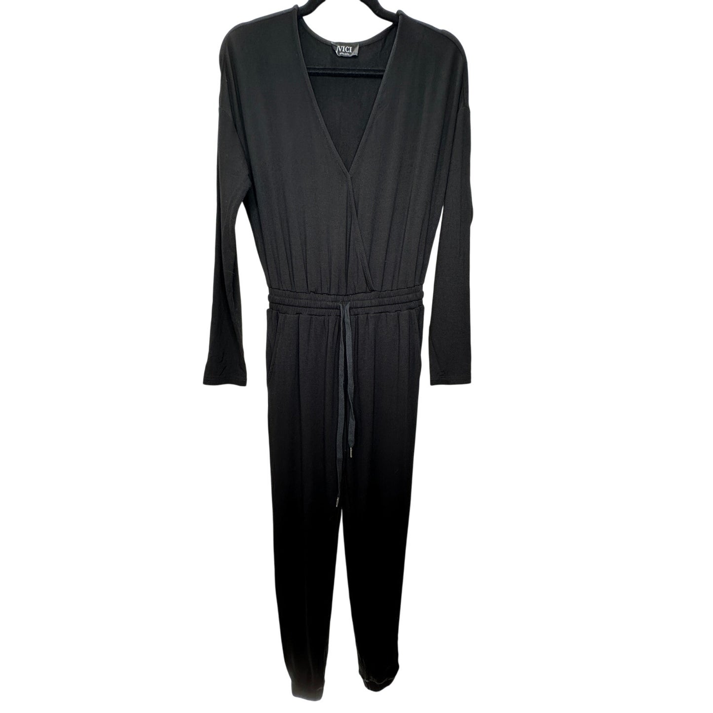 VICI Black Colette Deep-V Long Sleeve Pocketed Drawstring Jumpsuit XS
