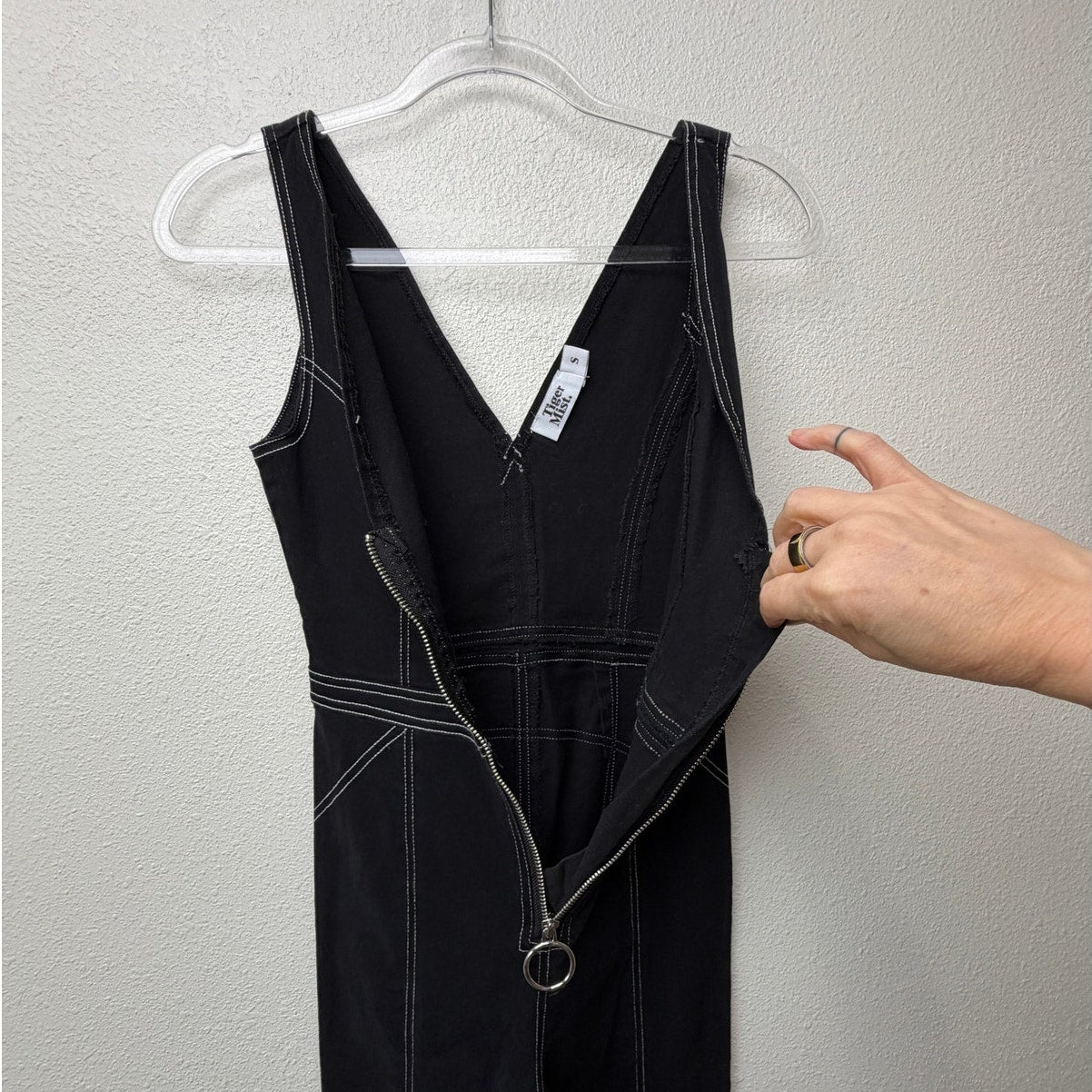 Tiger Mist Black Contrast Stitch Front Zip Wide Leg Jumpsuit Size S