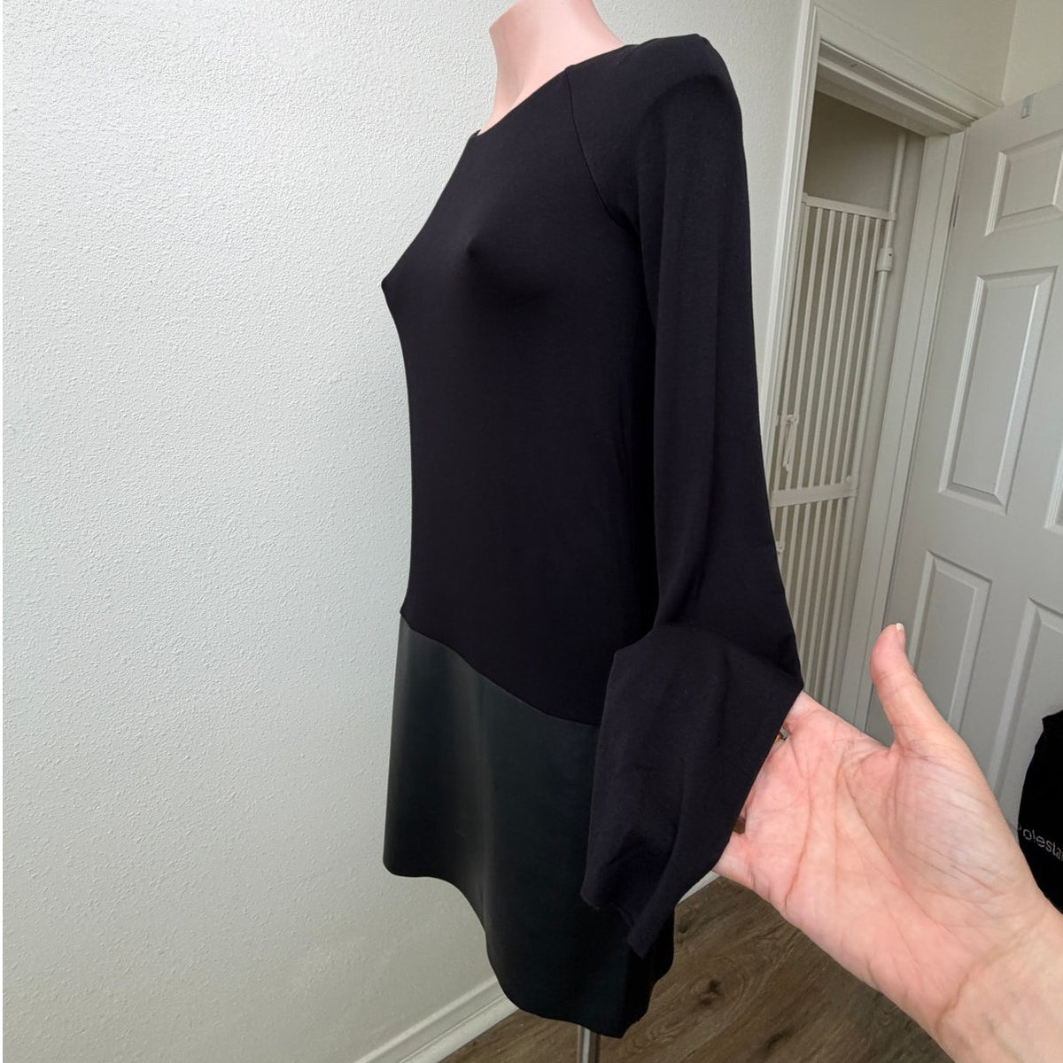 Bailey 44 Black Faux Leather Hem Long Sleeve Mini Dress Women's US XS