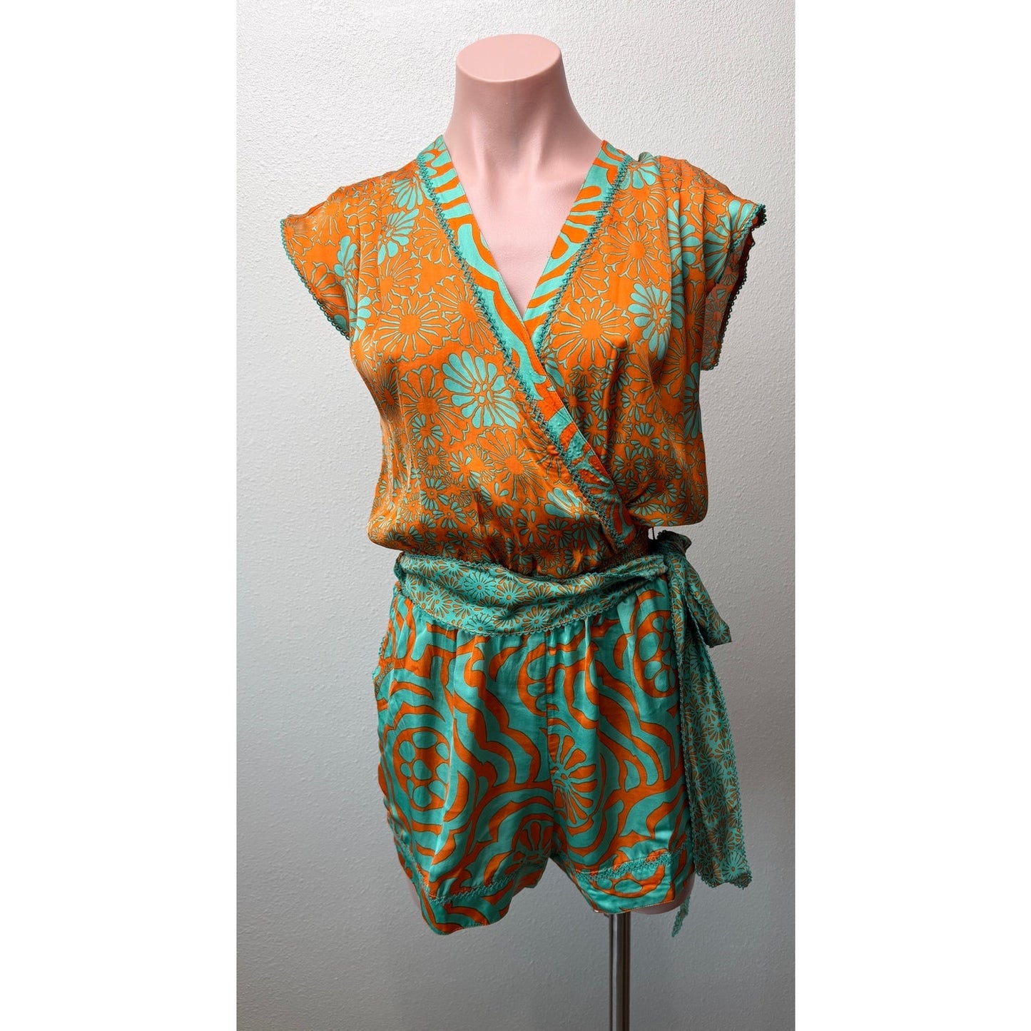 NWT Poupette St Barth Anaik Orange Green Womens Jumpsuit S