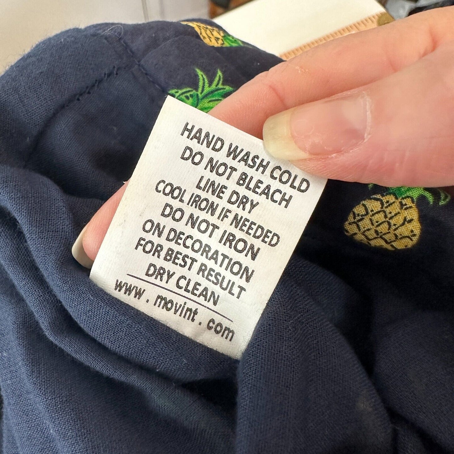 Mo:Vint NY Navy Pineapple Print Pleated Tie Pocket Circle Cotton Midi Skirt SM