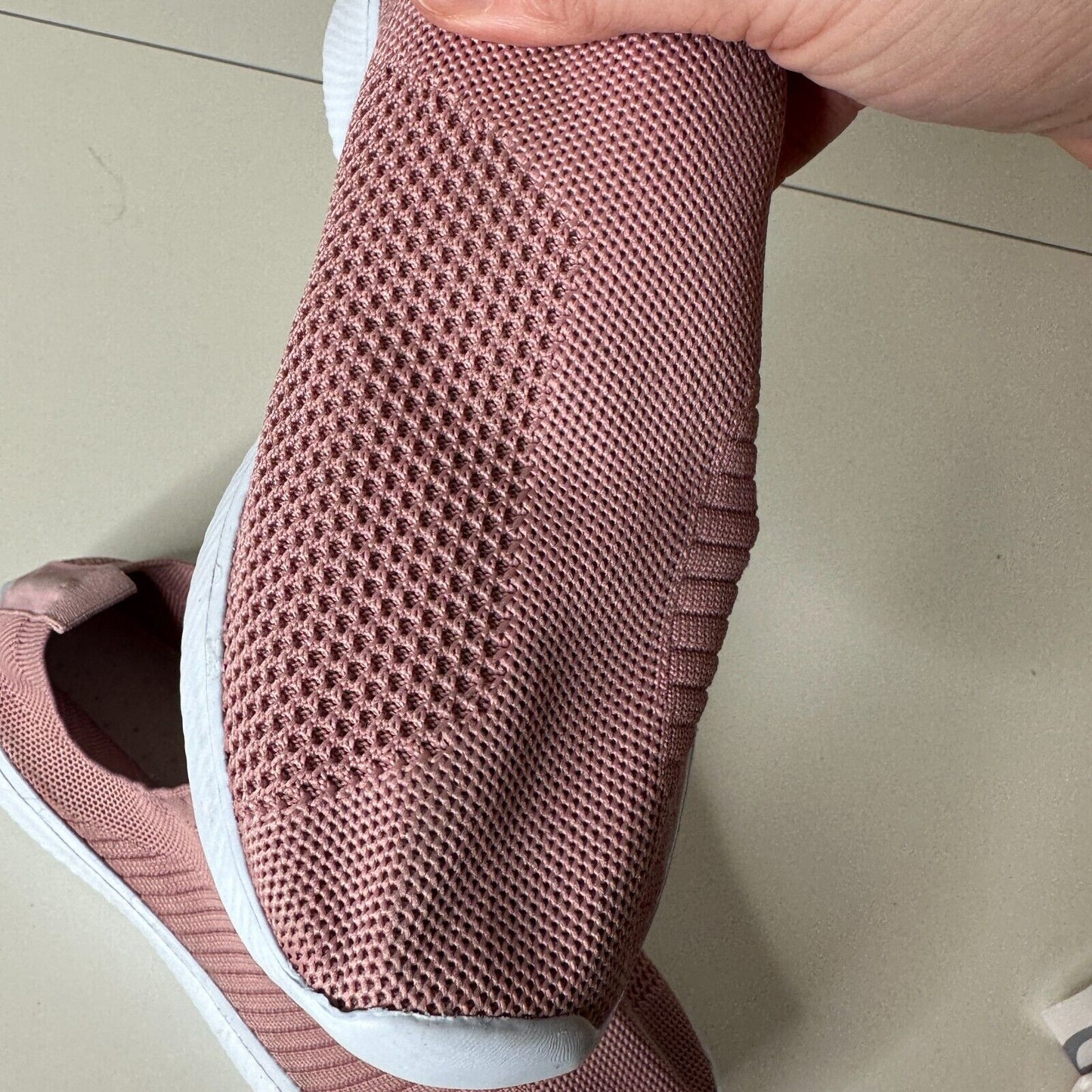 Blush Mauve Pink Canvas Weave Design Square Toe Slip-On Sneakers White Bottoms 7