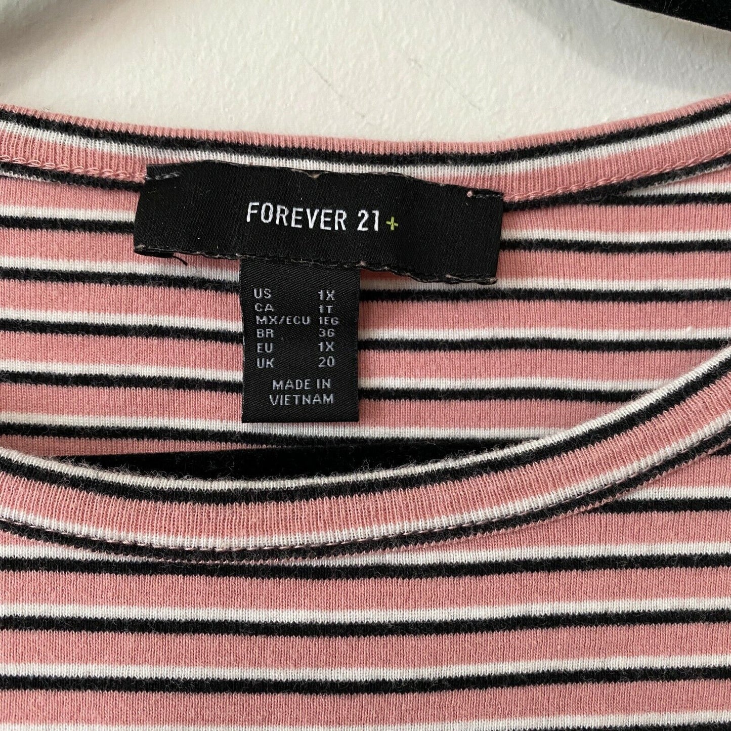 Blush Pink Black & White Stripe Round Neck Crop Top Lettuce Hem Top 1X