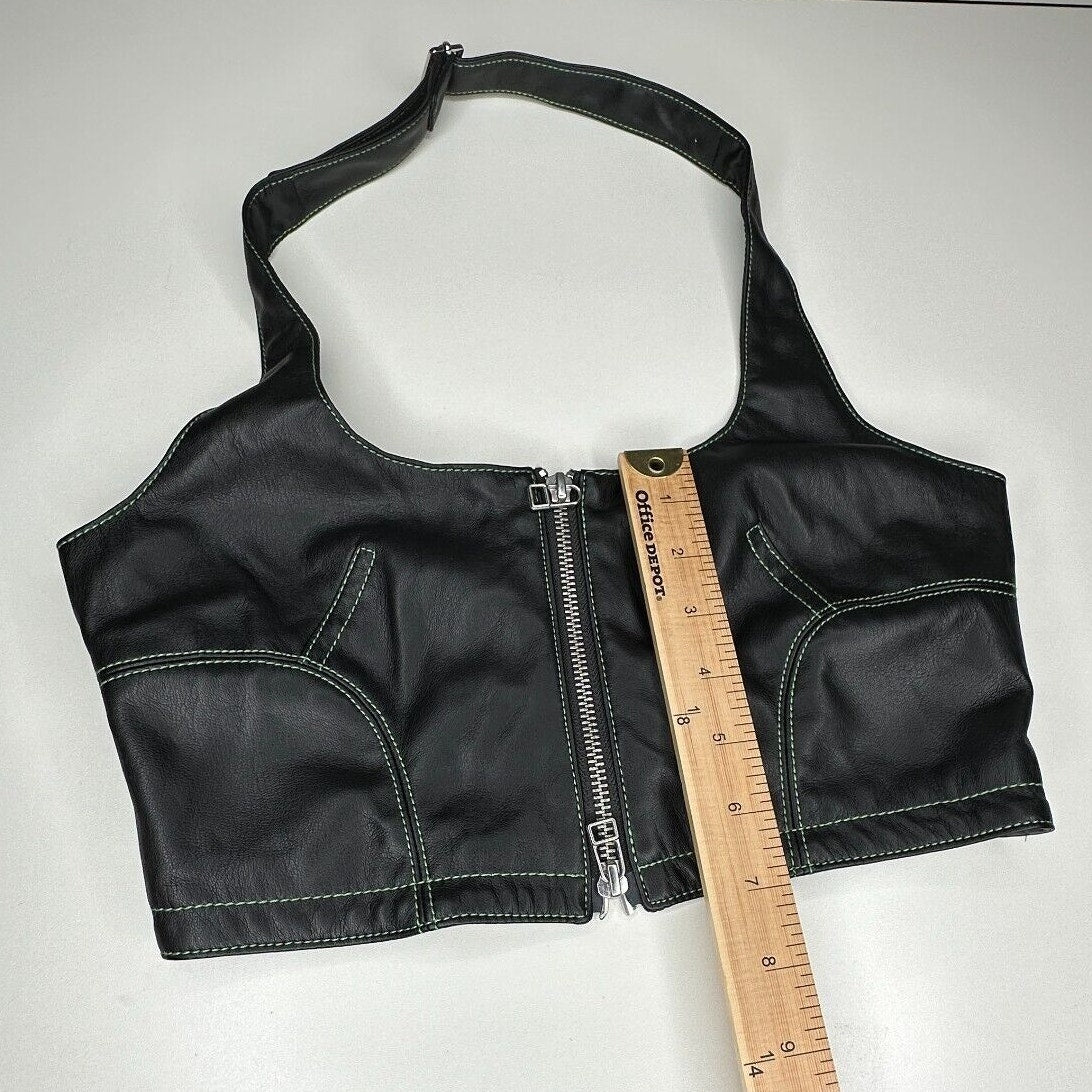 NWOT Eckhaus Latta Black Switch Halterneck Zip Top Tonal Stitch Scoop Neck Med