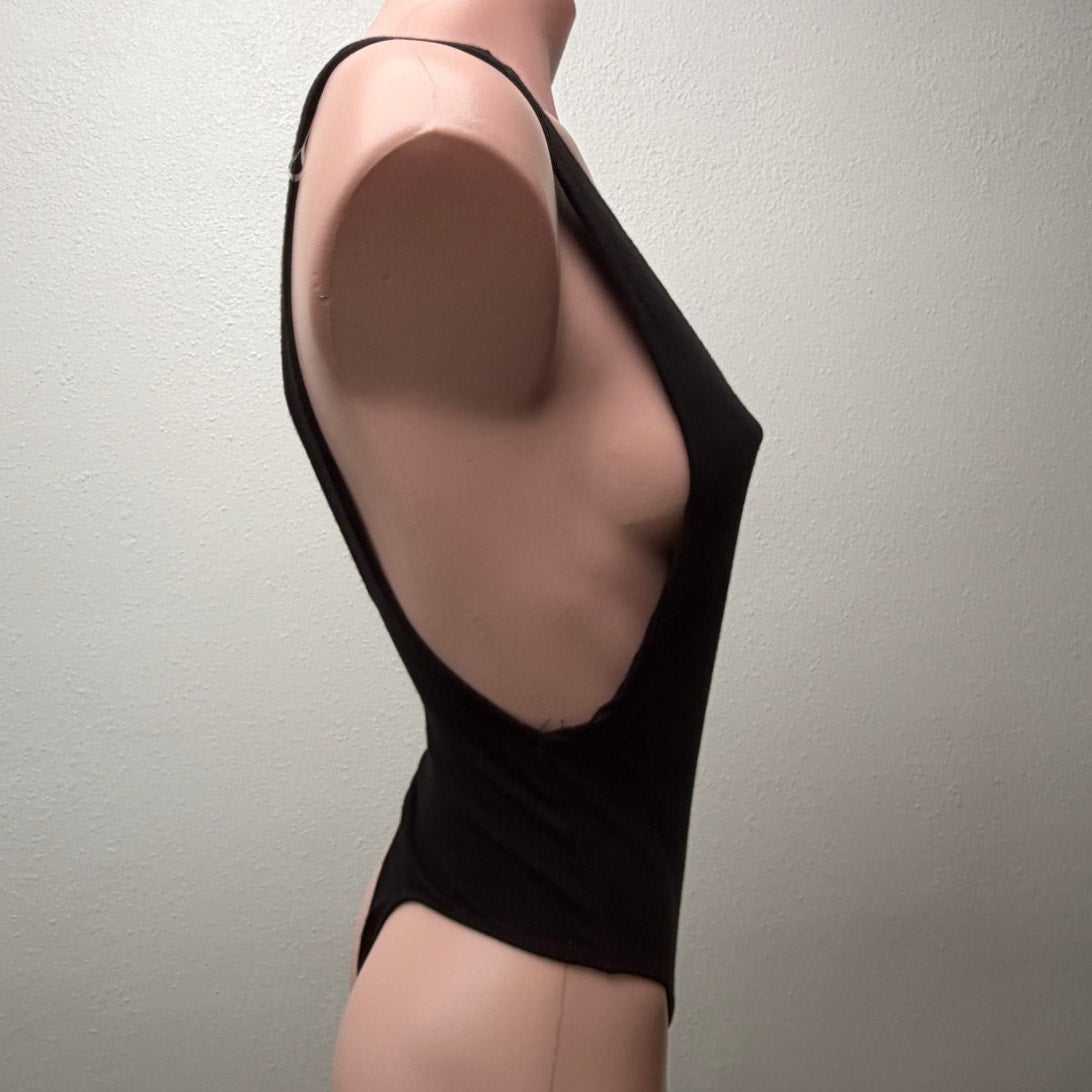 Fashion Nova Black Ribbed Low Back Sleeveless Bodysuit Size M