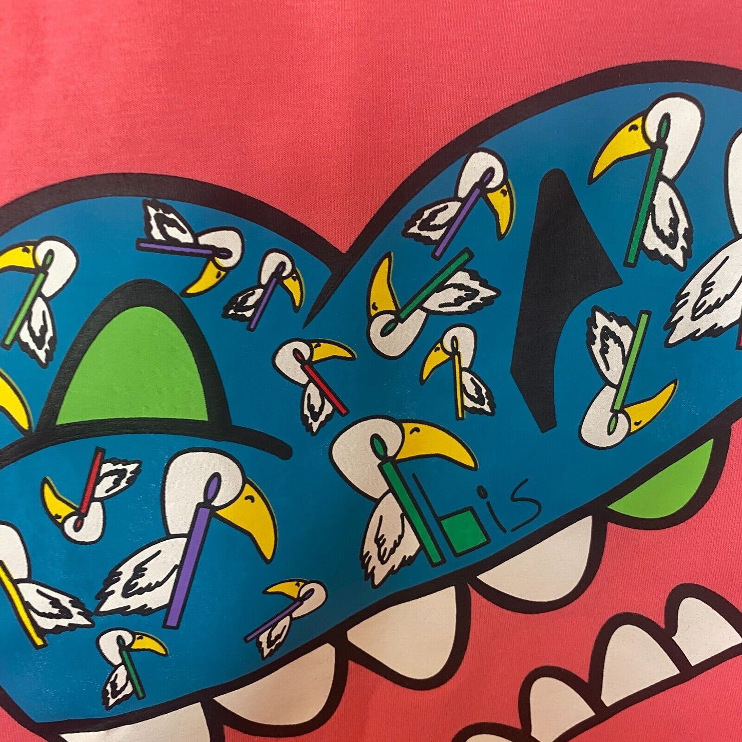 RARE Ibis Heart On Sleeve Collection Pink Coral Tee Long Sleeve Fine Cotton SM