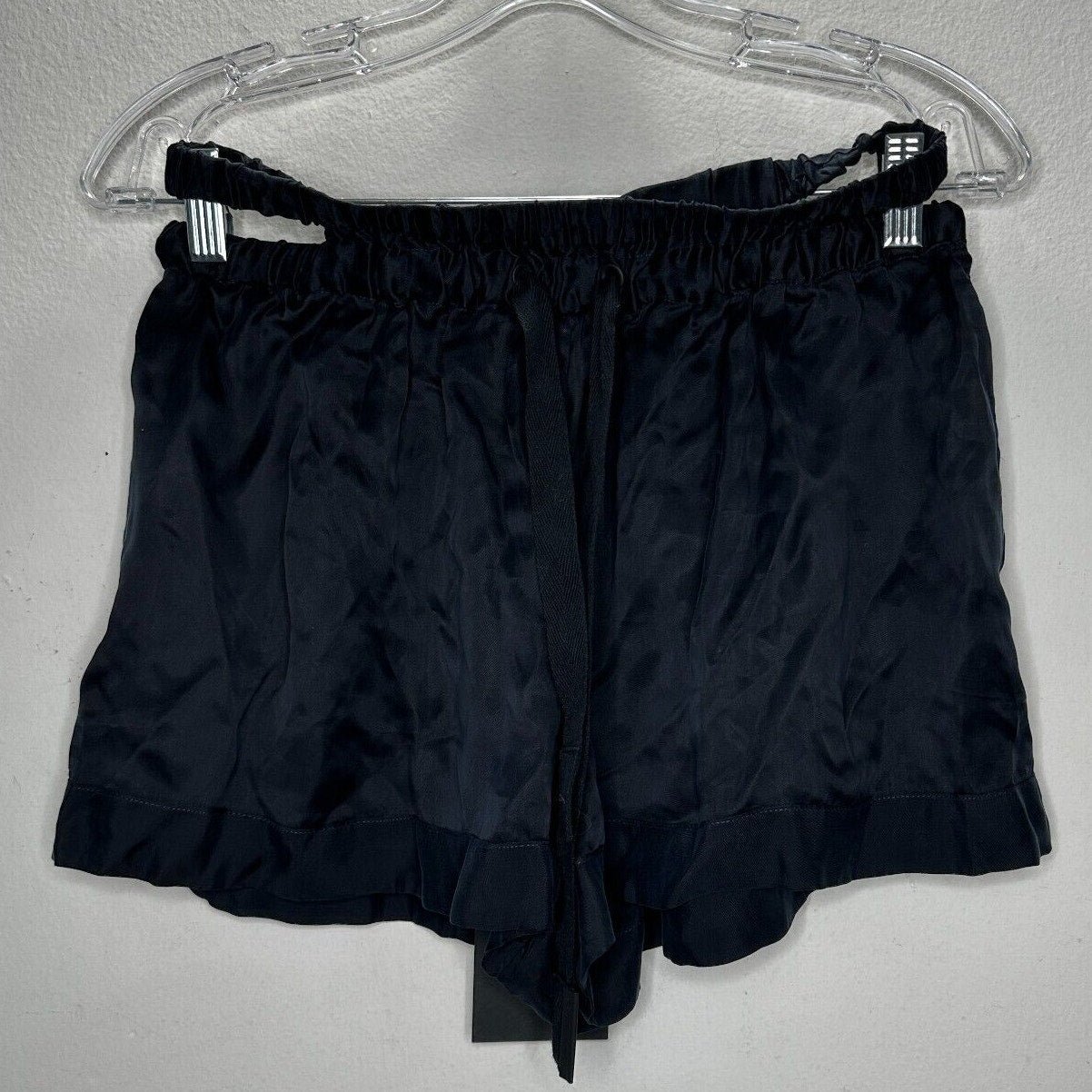 NWT PRFCT NMBR Black Satin Open Side Waistband Drawstring Shorts M
