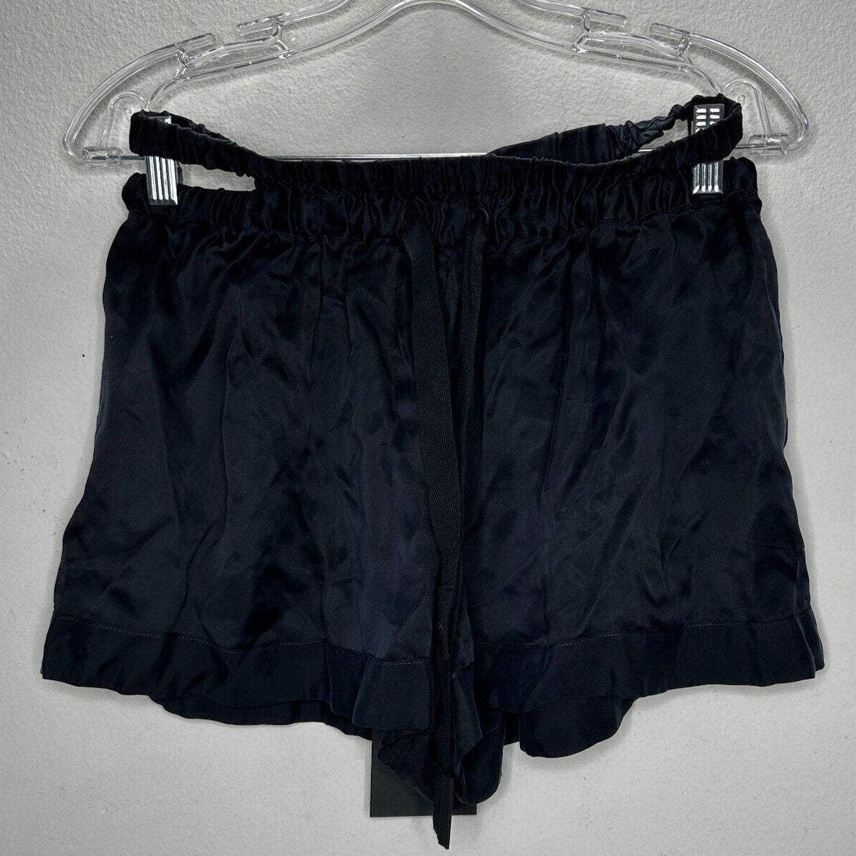 NWT PRFCT NMBR Black Satin Open Side Waistband Drawstring Shorts M