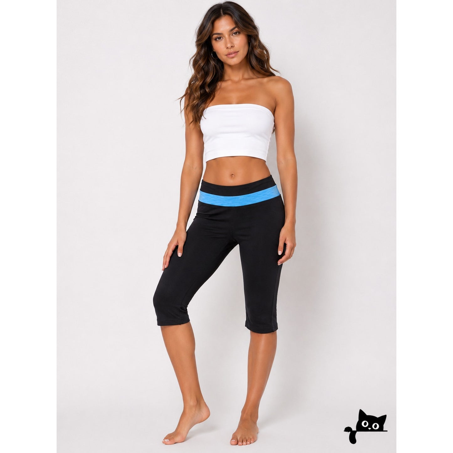 Black Cropped Leggings Aqua Heathered Striped Waist Yoga Bike Shorts Medium