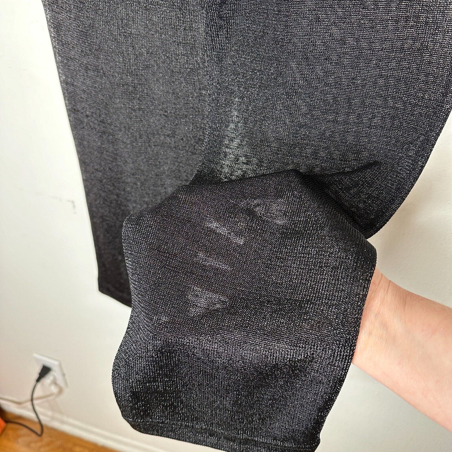 Elaine Field Black Metallic Shimmer & Sheer Mesh Tie Waist Slash Pocket Pants 1