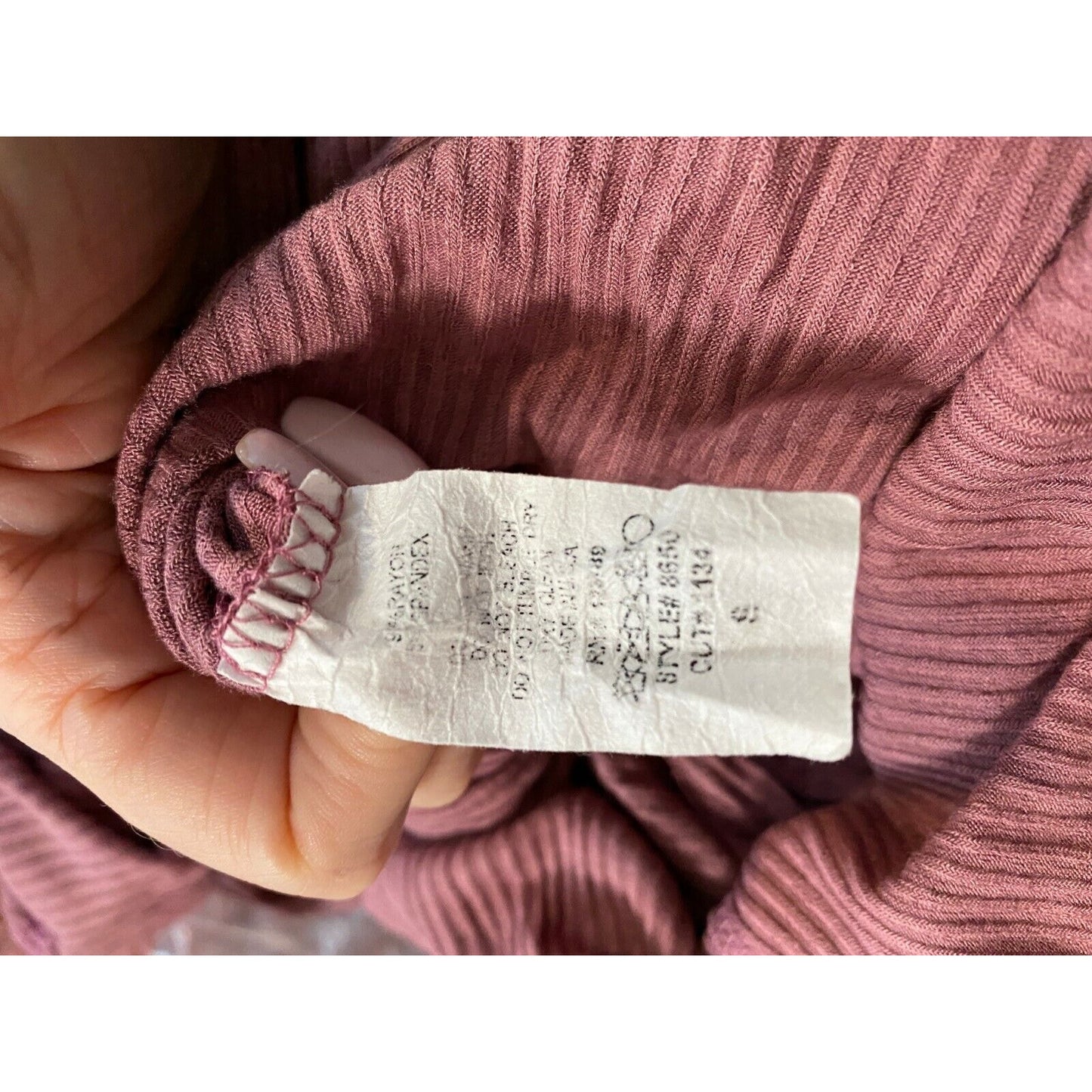 Mauve Pink Oversized Ribbed Knit Deep V long sleeve hoodie High Low Tee Top S