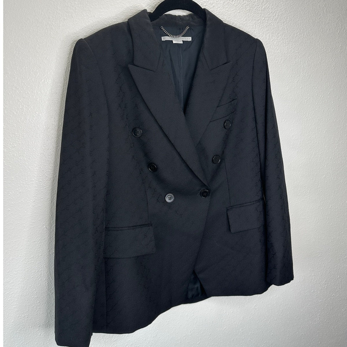 Stella McCartney Black Wool Embossed Double Breasted Button Blazer 46 / L