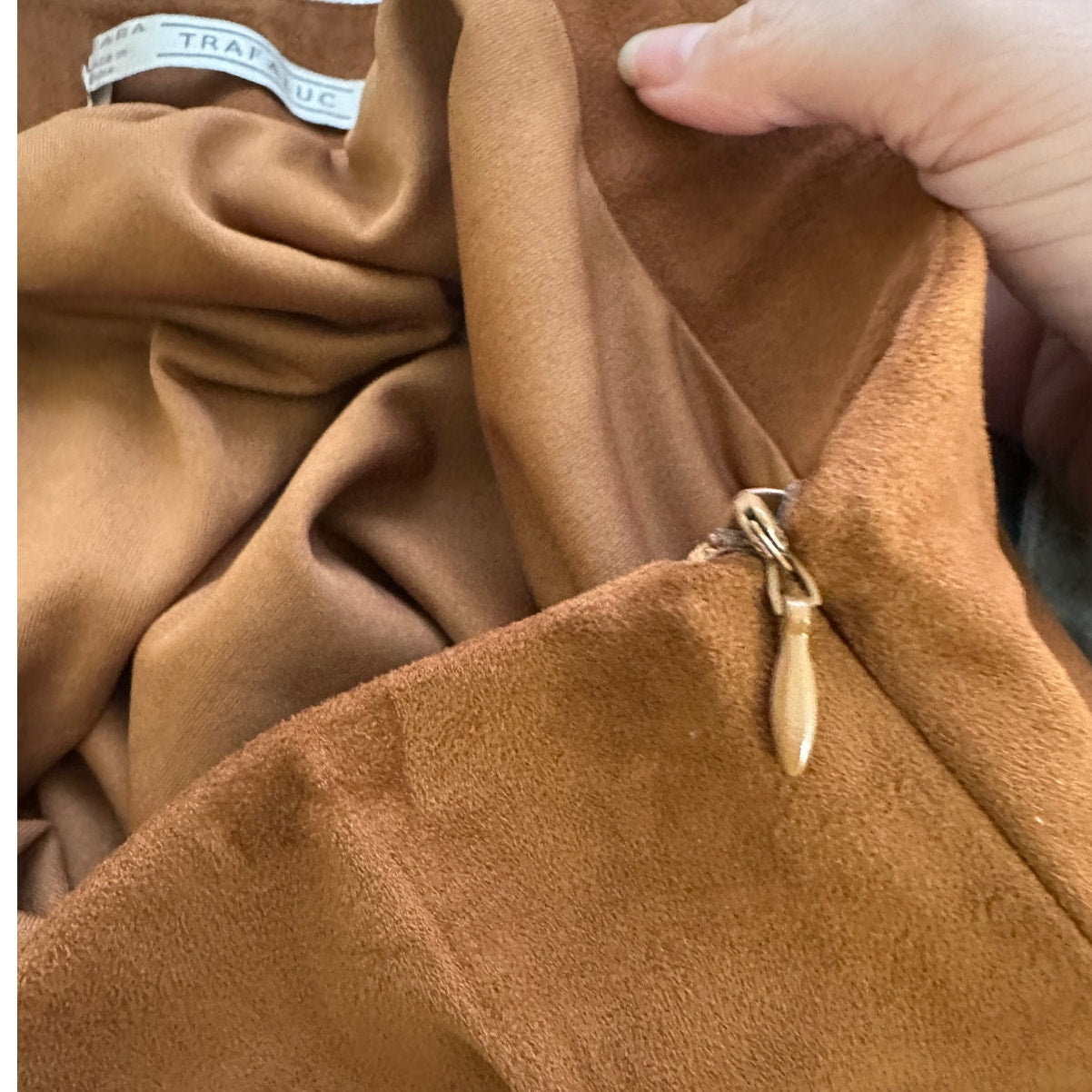 Zara Rust Brown Faux Suede Laser Cut Scalloped Hem Skirt L