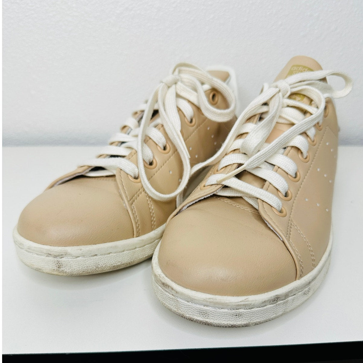 Adidas Gold Stan Smith Colab Tan & White Leather Lace up Sneaker Shoes 8