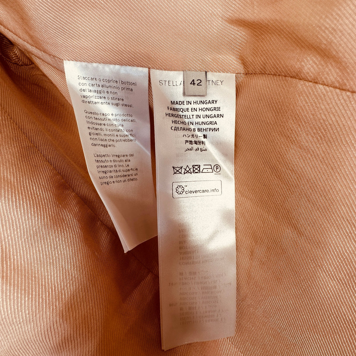 Stella McCartney Light Peach Front Button Viscose Linen Blazer Jacket 42