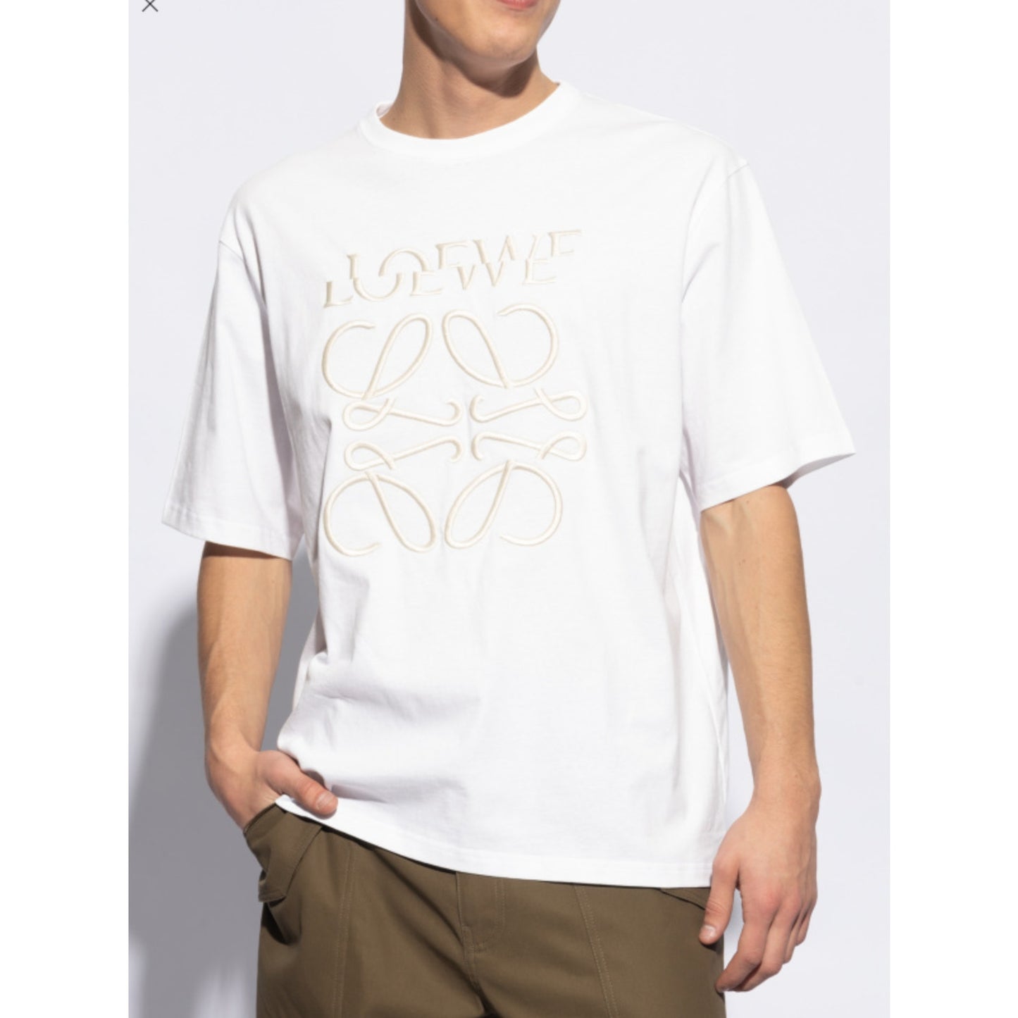 Loewe White Short Sleeve Cream Embroidered Logo Graphic Tee S