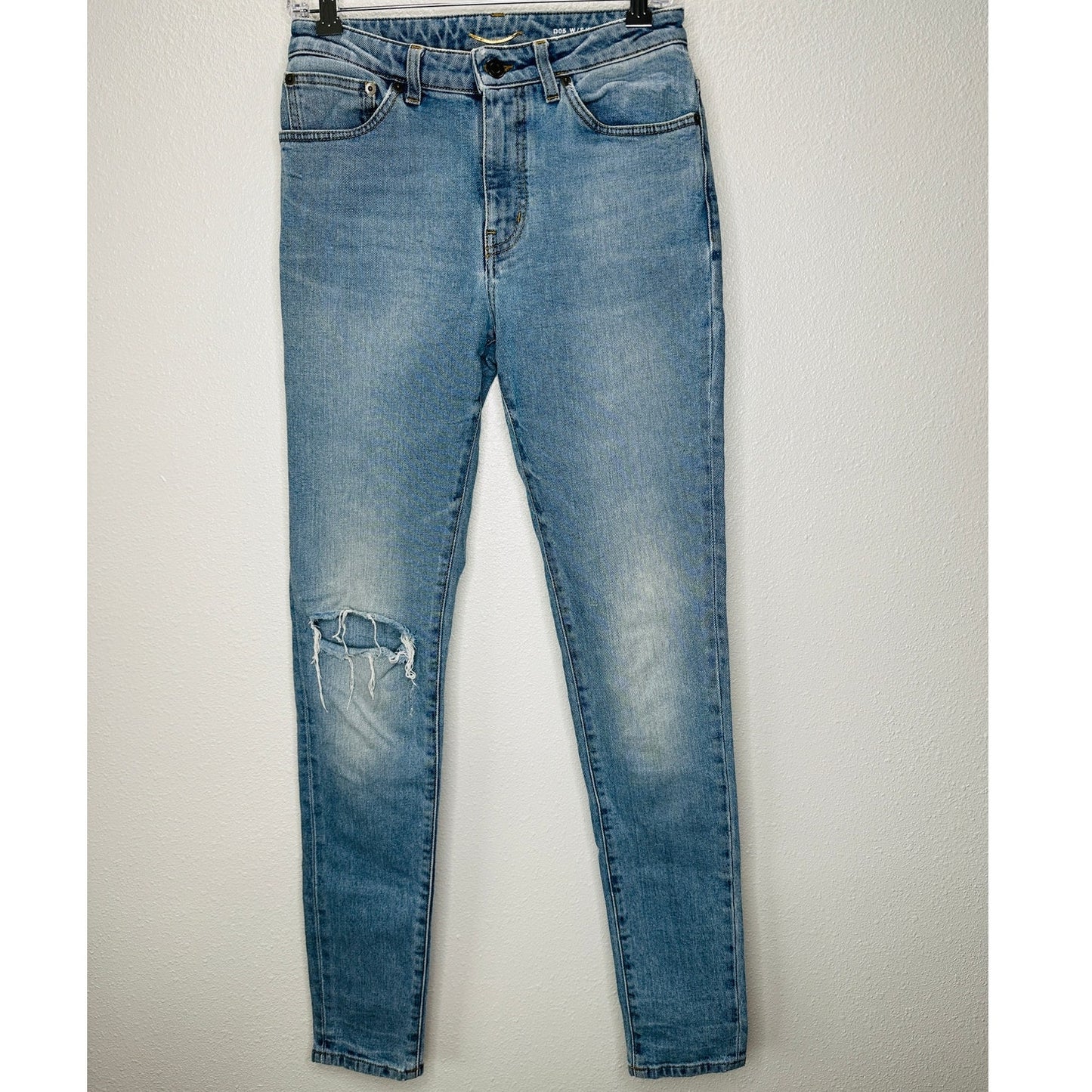 Saint Laurent Medium Light Blue Distressed Knee Slim Skinny Jeans 29