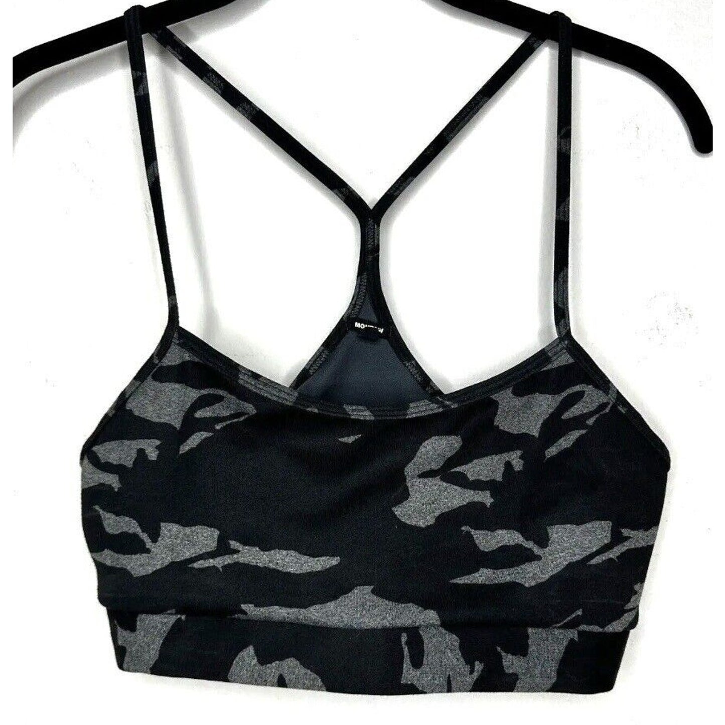 Monroe Black & Gray Camo Print Spaghetti Strap Scoop Racer T-back Sports Bra S