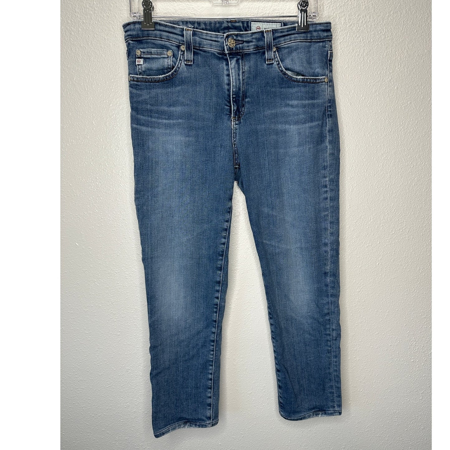 AG Medium Wash Whiskered Prima Crop Cigarette Leg Jeans 30
