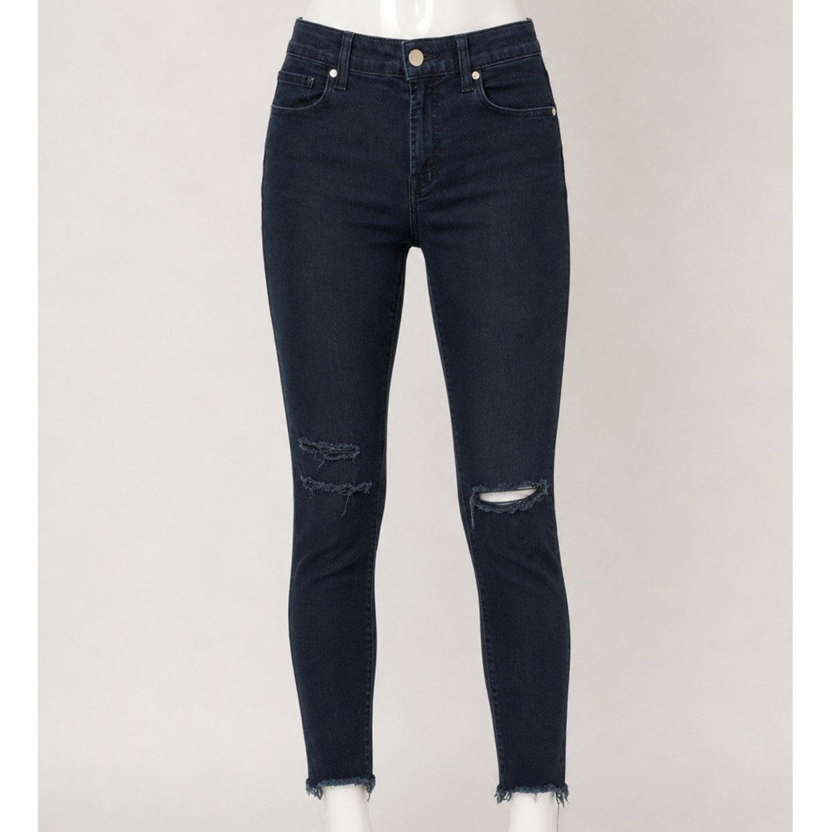 J Brand Crop Raw Hem Mid Rise Super Skinny Dark Blue Mercy Distressed Jeans 27