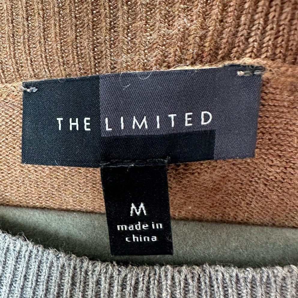 The Limited Gray & Nutmeg Brown Color Block Round Neck Long Sleeve Sweater M