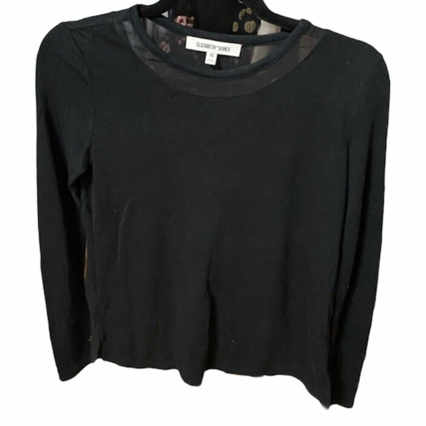 Elizabeth & James Silk Black Sheer Mesh Back Long Sleeves Blouse Sweater XS