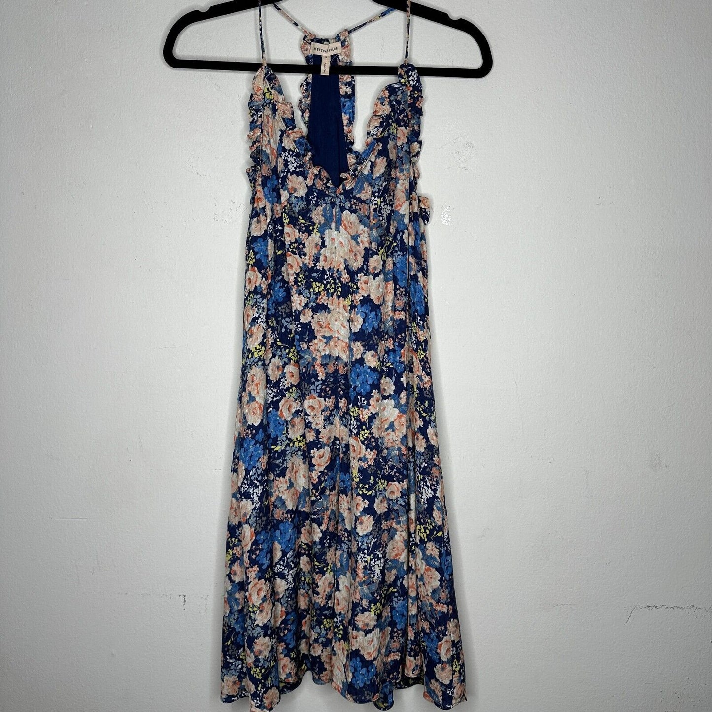 Rebecca Taylor Gigi Fleur Slip V-Neck Racer Back Silk Pleated Fabric Dress 8
