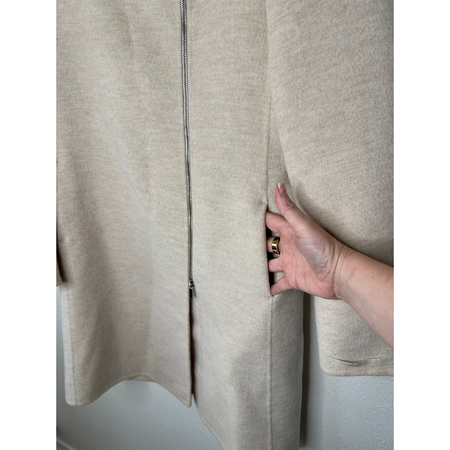 S Max Mara Tan Long Sleeve Front Zip Hooded Wool Angora Shacket 8