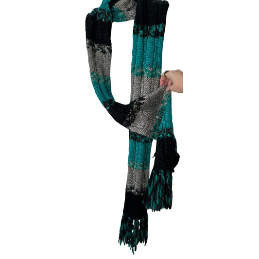 Billabong Black Gray & Teal Knit Scarf with Fringe OS