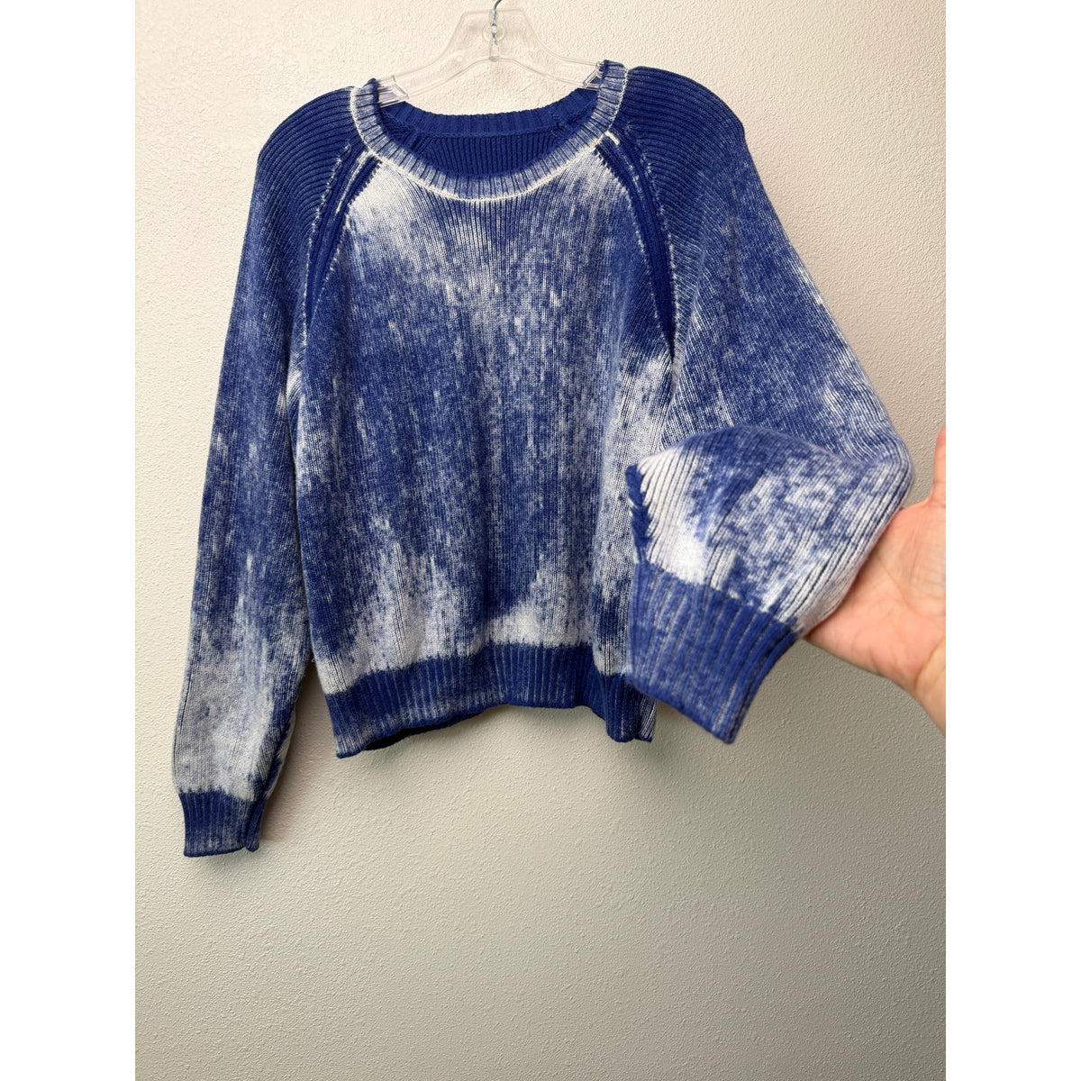 Electric&Rose Blue Ivory Acid Wash Raglan Knit Sweater Women