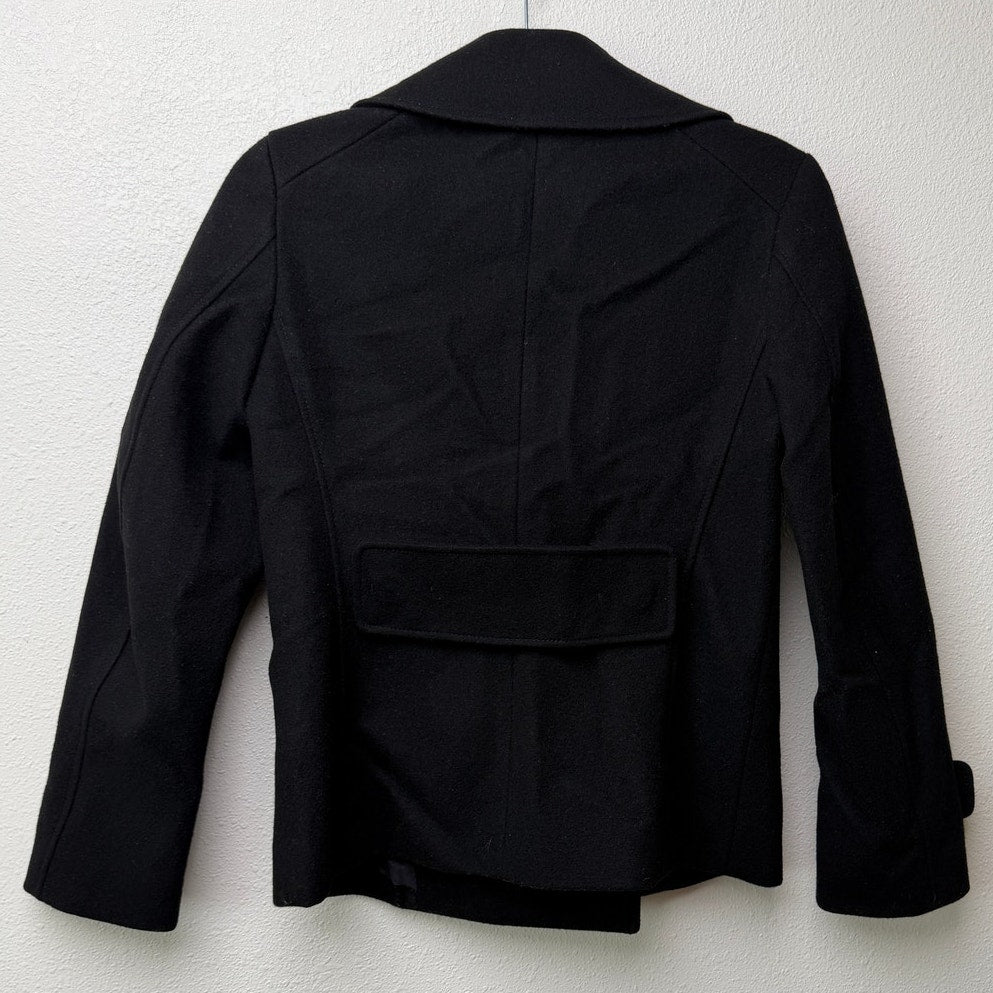 Jil Sander Navy Black Double Breasted Wool Blend Peacoat XS