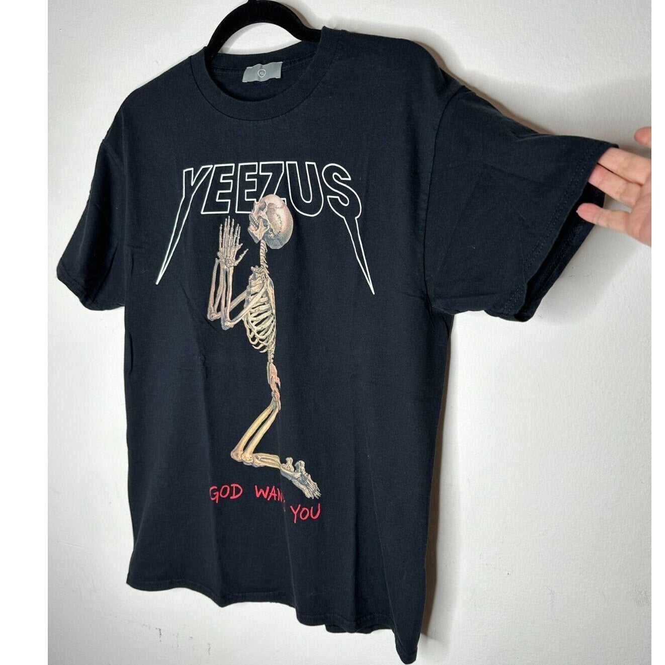 Yeezus Black God Wants You Kneeling Skeleton Graphic Short Sleeve Unisex Tee XL