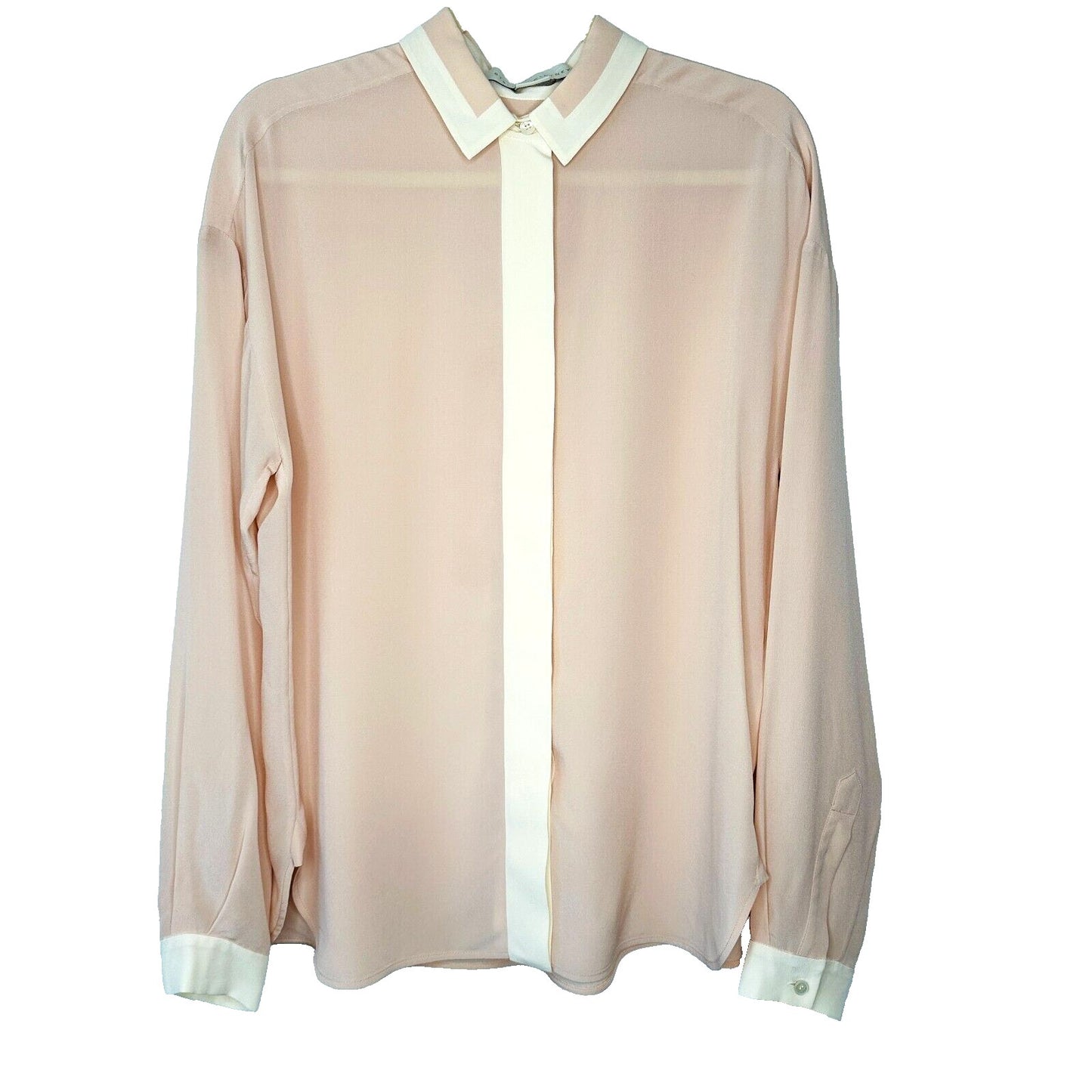 Stella McCartney Light Peach Silk Blouse Cream on Collar Button Placket Cuffs 42