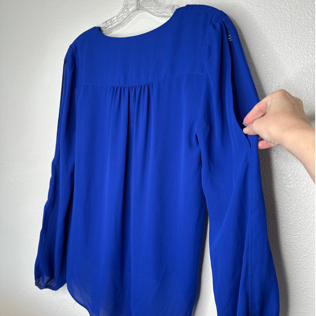 NWT INC Royal Blue VNeck Faux Wrap Long Sleeve High-Low Blouse XS