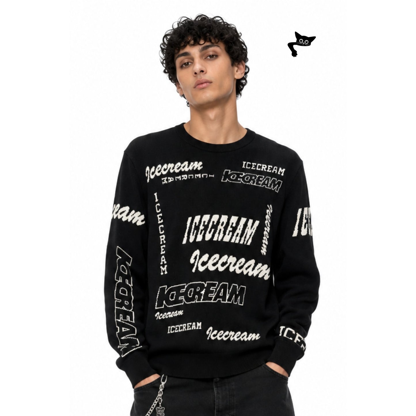 NWT Ice Cream BBC Multi Logo Knit Crewneck Sweater Black Ivory Size M