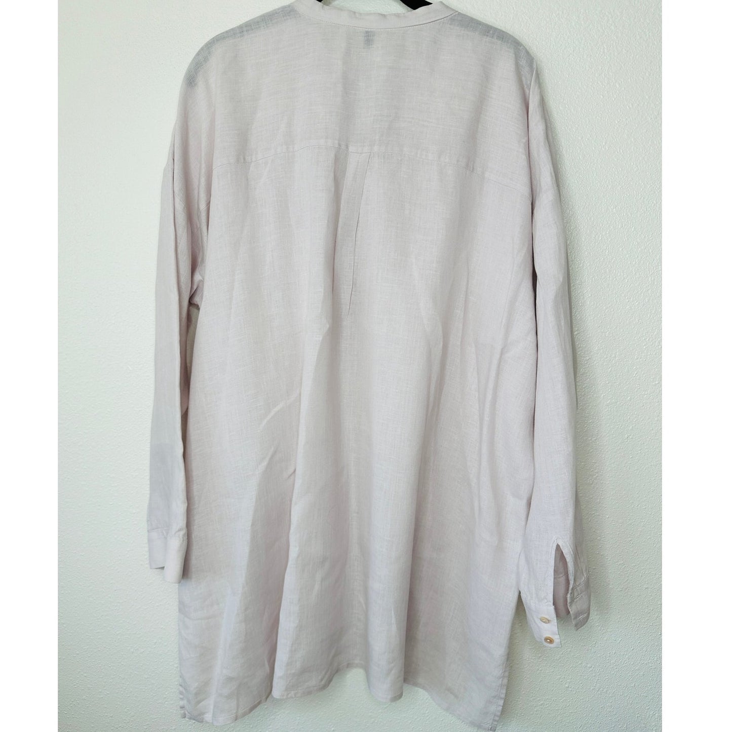 Eileen Fisher Pale Pink Organic Handkerchief Linen Mandarin Collar Shirt L