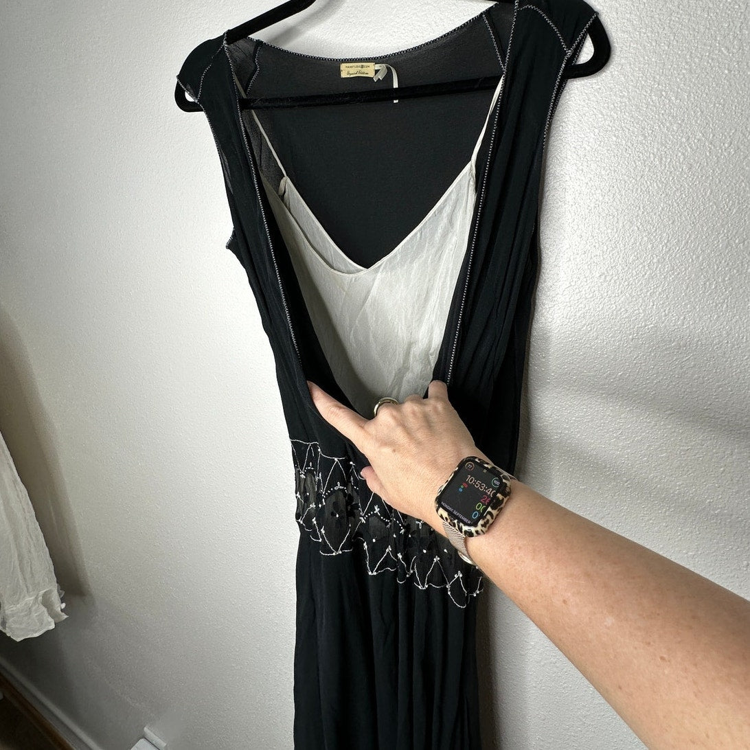 Vintage Max Studio Special Edition Black Ivory Sheer Silk Embroidered Dress S