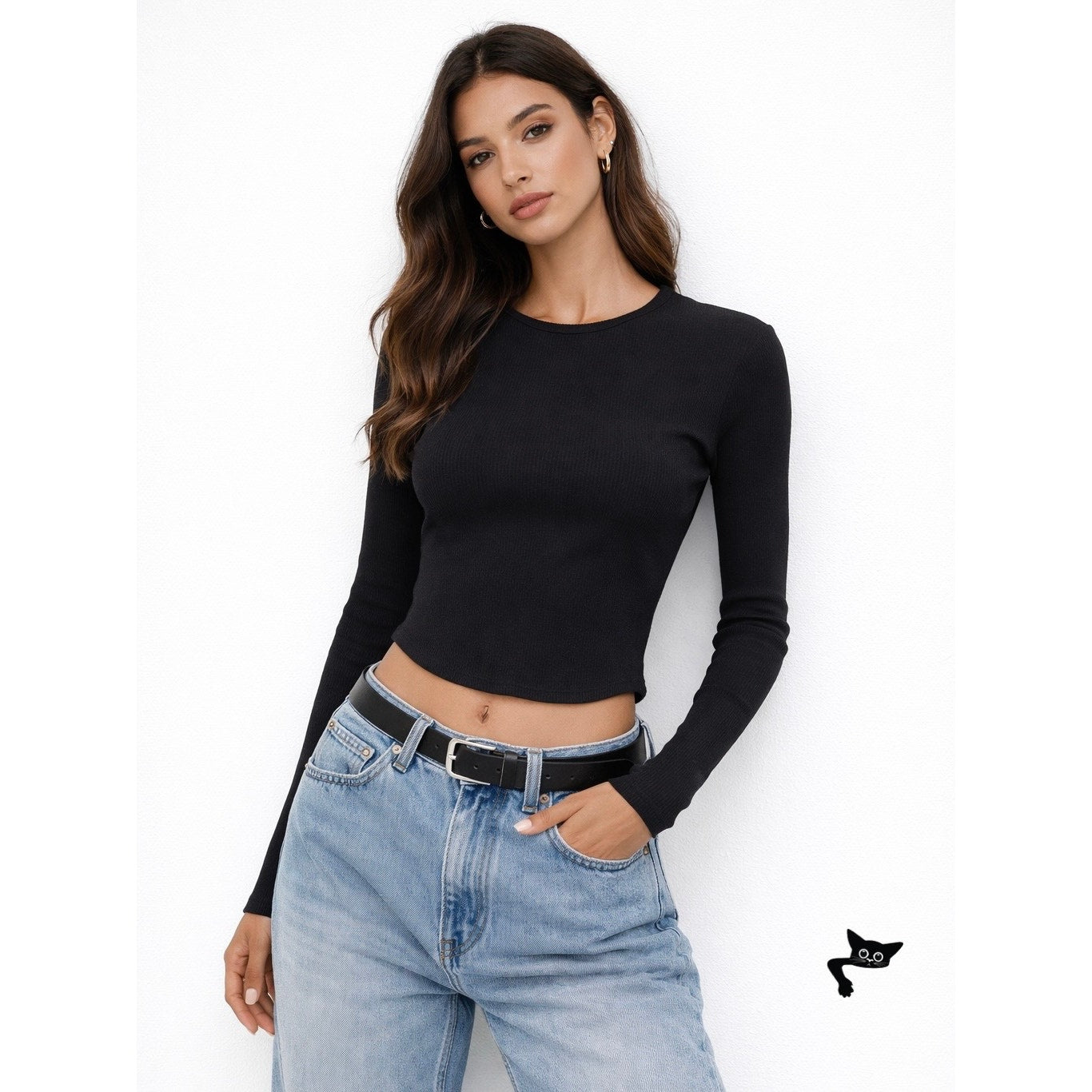 AGOLDE Nova Tee Black Ribbed Crop Top XS