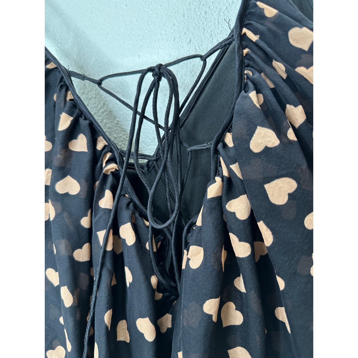 Carina Duek Black Peach Polka Dot Heart Vneck Tiered Ruffle Mini 40 / S
