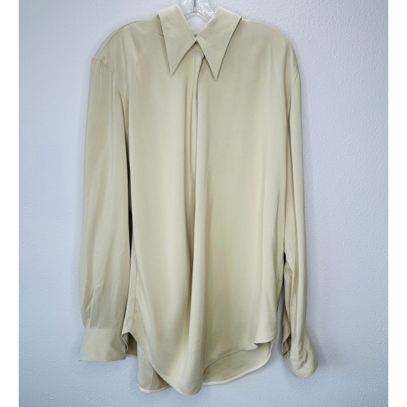 NWT Petar Petrov Lami Silk Blend Collared Draped Pleat Long Sleeve Blouse 44 / L