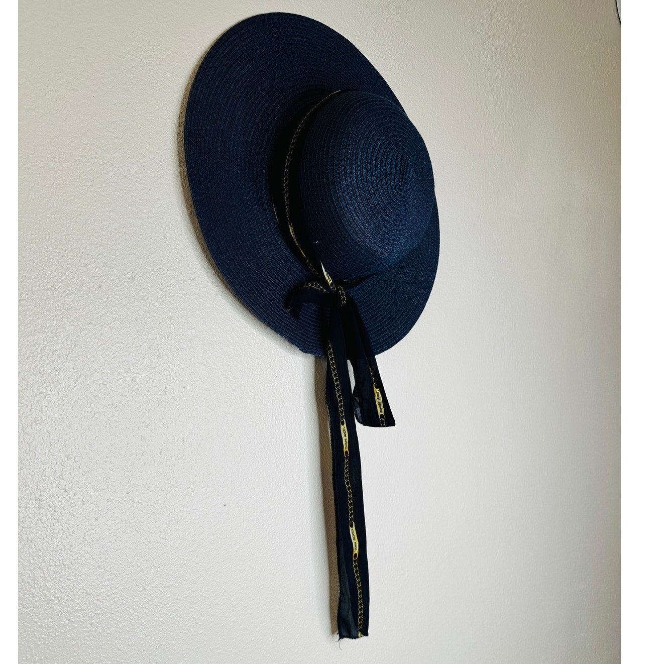 PG Accessories Navy Blue Paper Straw Summer Hat Tie Sash