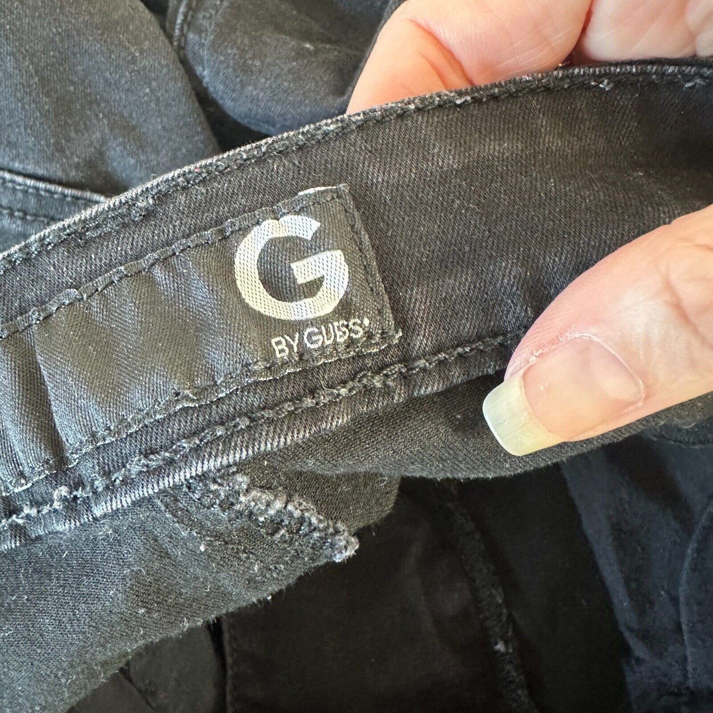 G By Guess Edgy Stone Black Lace-Up Front High Waist Stretch Skinny Jeans 28