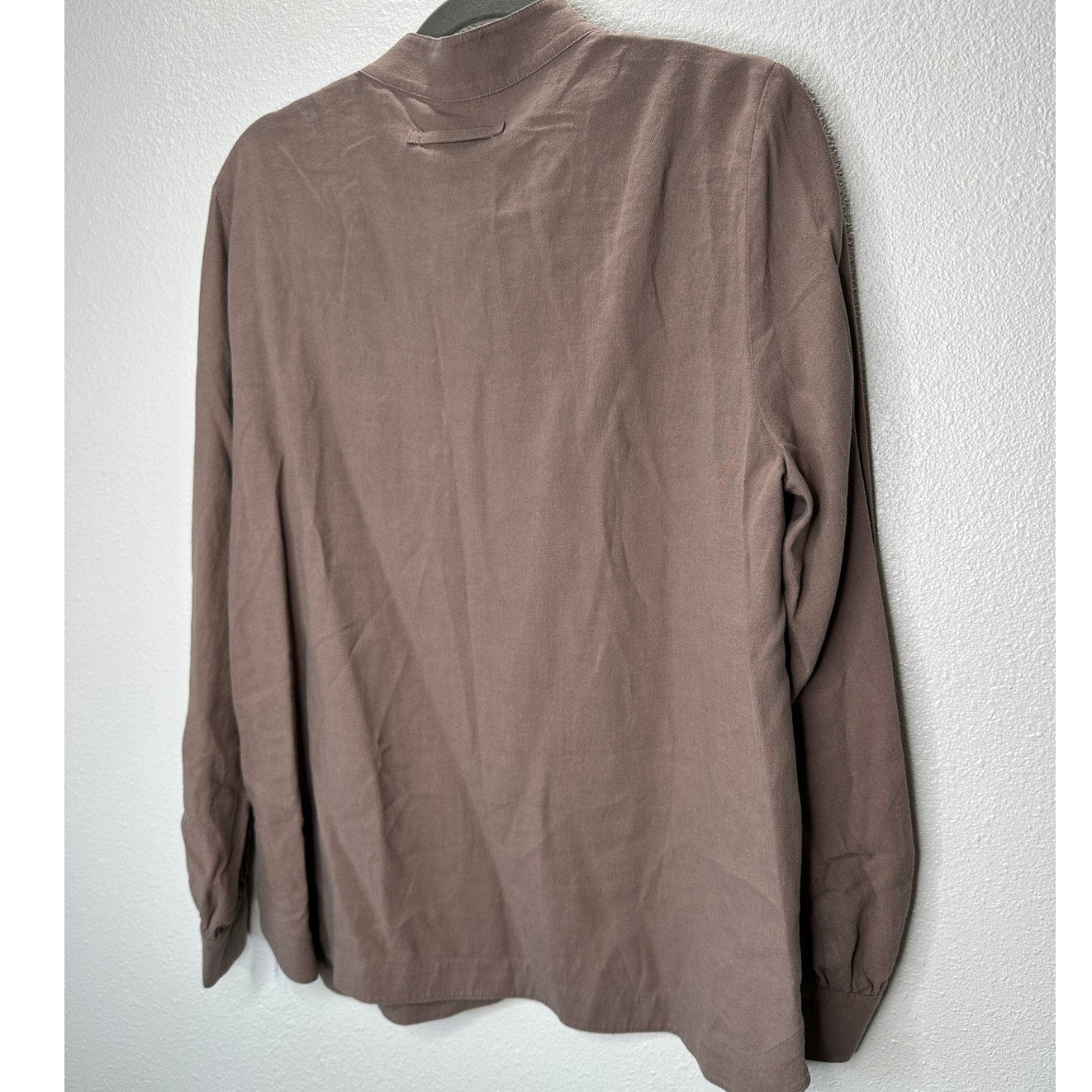 NWT Poetry Nut Brown Funnel Neck Double Button Front Long Sleeve Blouse 12